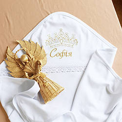 Крижмо Ladan Діадема іменне 90х80 см Білий (KR14-ImennaDiadema-Zol)