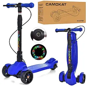 Самокат JR3-060-40-BL MAXI, алюміній та пластик, 3 колеса ПУ 120мм-світло, кермо 66/78см, підніжка, ручне гальмо, синій.