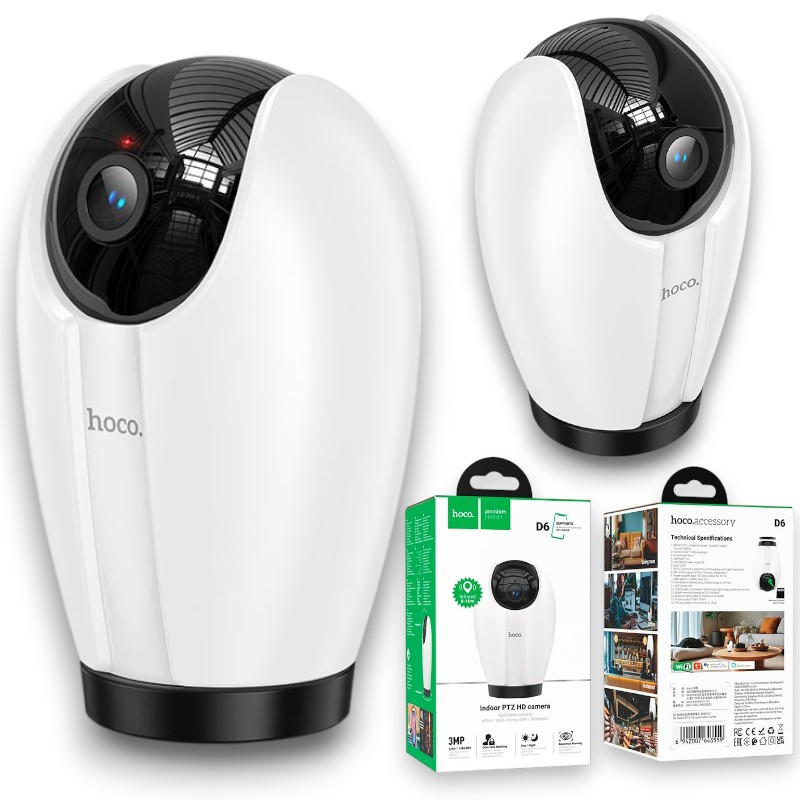 Розумна Wi-Fi камера спостереження Hoco D6 з Full HD, нічним баченням, керуванням через смартфон та підтримкою Alexa/Google