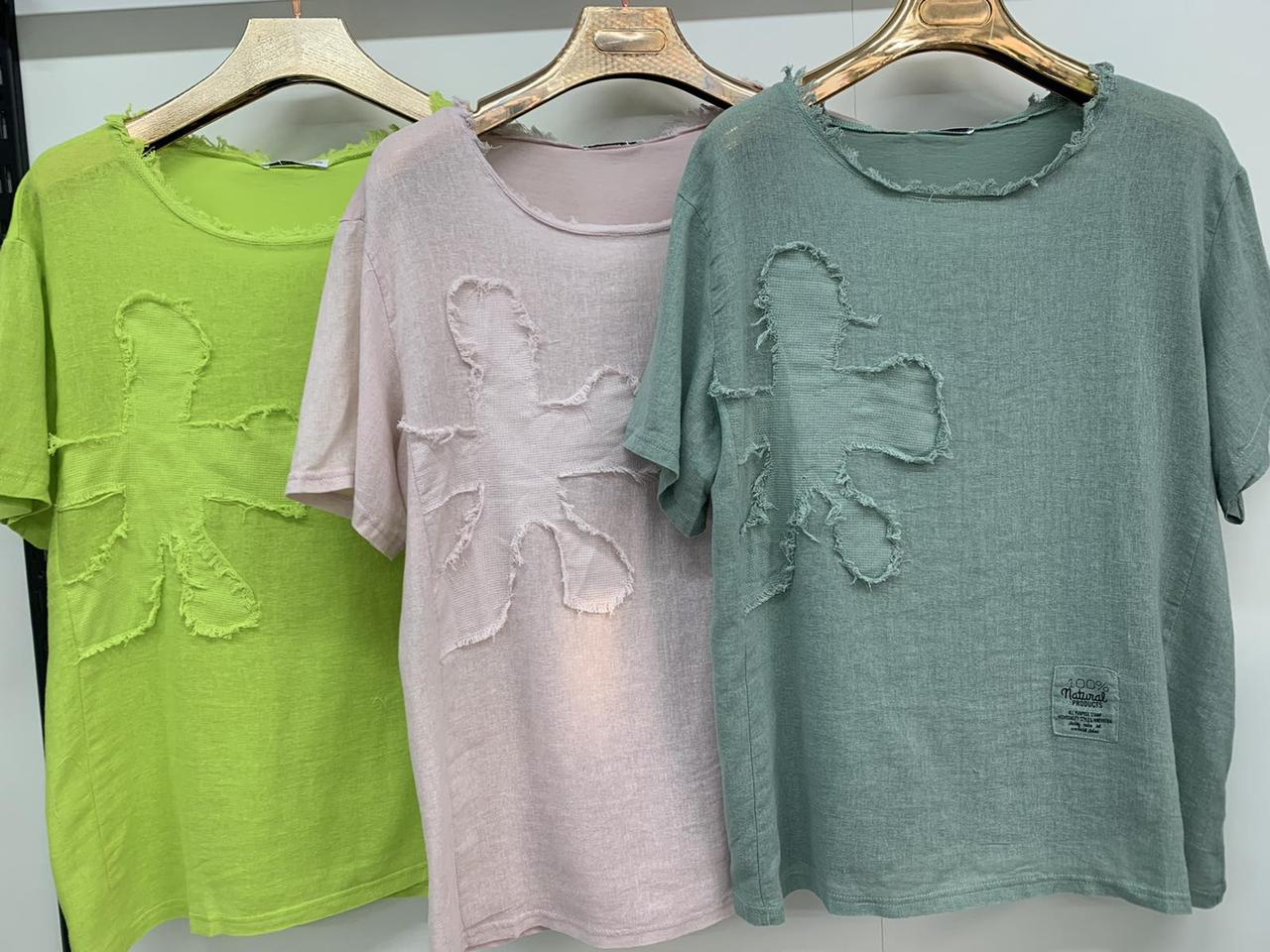 Жіноча футболка "Квітка" льон 3XL — 6XL оптом