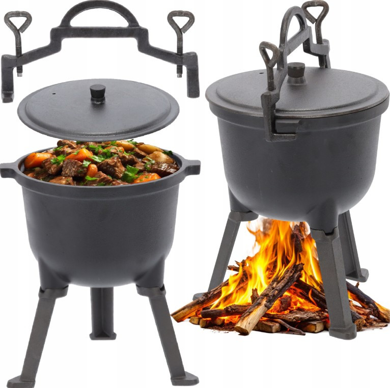 Чавунний казанок на ніжках з ручкою для перенесення Garden Line BBQ3710 8 л Сірий
