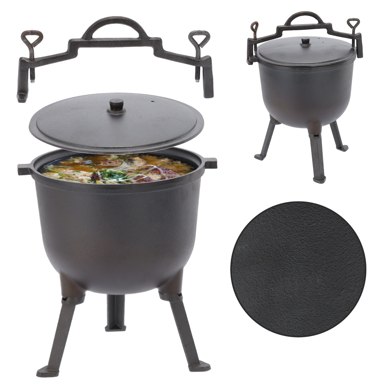 Чавунний казанок на ніжках з ручкою для перенесення Garden Line BBQ3727 11 л Сірий