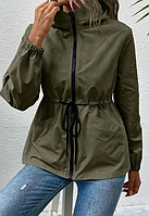 Жіноча ветровка на блискавці з плащової тканини хакі на блискавці
