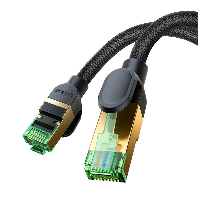 Мережевий інтернет кабель патч-корд BASEUS Cat8 40Gbps F/FTP Ethernet Braided Cable 10m (чорний)