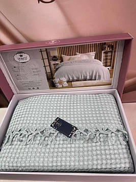 Вафельне літнє простирадло покривало-плед піке з пензликами 200/220 см євро розмір однотонне Туреччина D0&C0