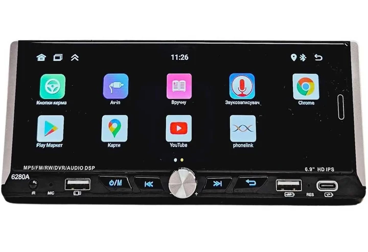 Автомагнітола із сенсорним екраном 6.9" 1DIN 6280А 4/64GB ANDROID магнітола із Carplay