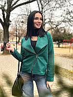 Замшева куртка жіноча косуха на блискавці зеленого кольору на блискавці