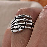 Чоловіче кільце з черепом і кістками з неіржавкої сталі, колір срібло, розмір регулюється, фото 5