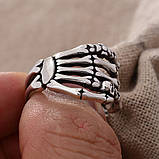 Чоловіче кільце з черепом і кістками з неіржавкої сталі, колір срібло, розмір регулюється, фото 7