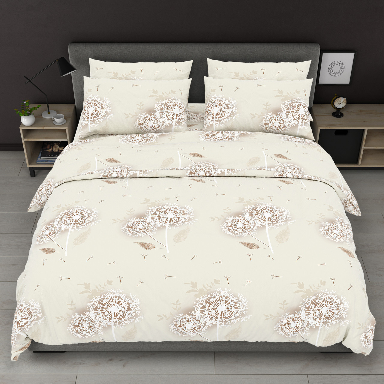 Наволочка на блискавці 70х70 (Бязь) | Від виробника "Королева Ночі" | Кульбаби на бежевому, фото 1