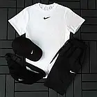 Чоловічий літній костюм Nike Футболка + Шорти + Кепка + Барсетка в подарунок чорний комплект Найк, фото 3