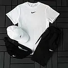 Чоловічий літній костюм Nike Футболка + Шорти + Кепка + Барсетка в подарунок чорний комплект Найк, фото 4