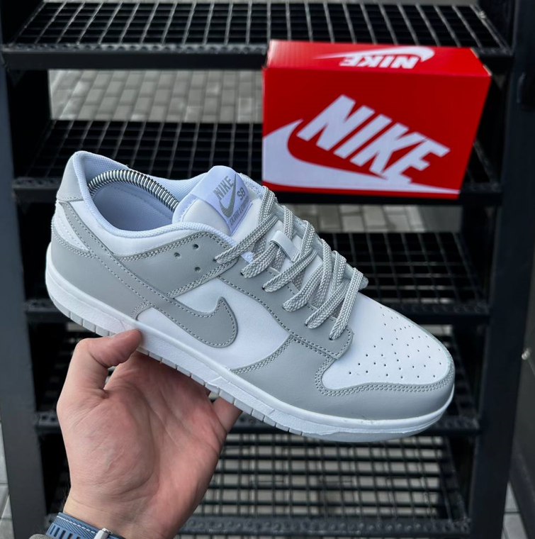 Чоловічі кросівки Nike SB Dunk Low gray white Найк СБ Данк сірі з білим шкіряні низькі повсякденні демісезон весна осінь