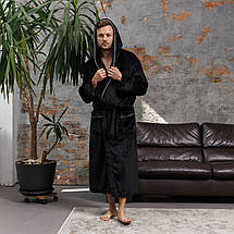 Турецький чоловічий теплий махровий халат з капюшоном та кантом від виробника чорний, Чоловічі халати, фото 4