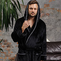 Турецький чоловічий теплий махровий халат з капюшоном та кантом від виробника чорний, Чоловічі халати, фото 5