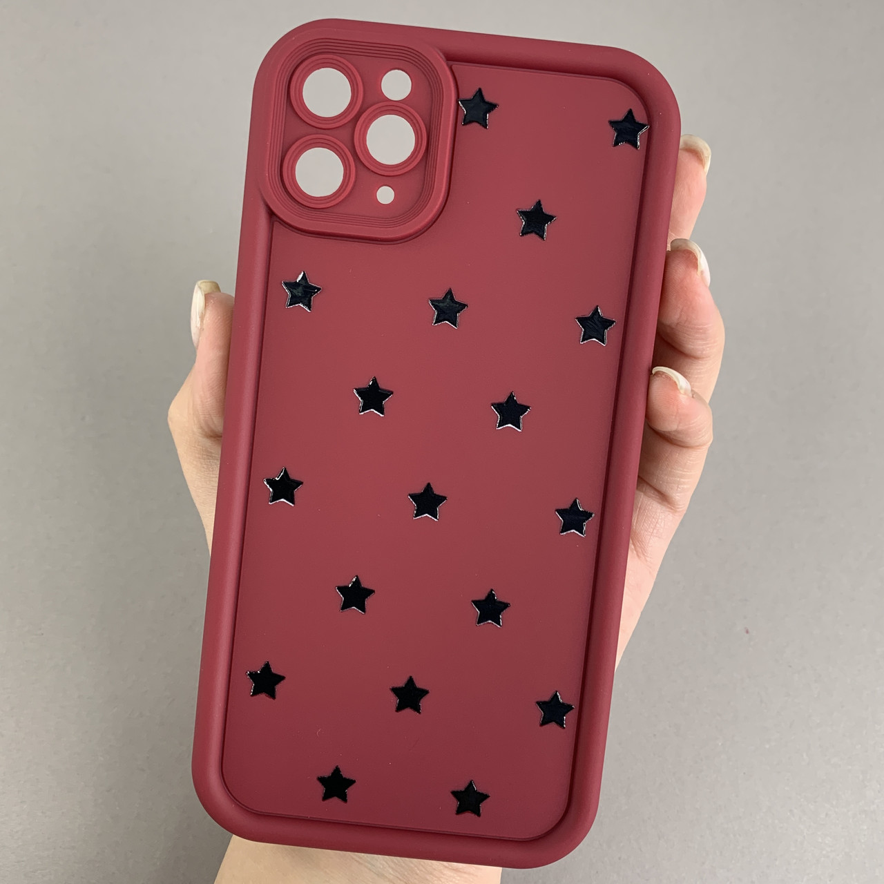 Чохол для iPhone 11 Pro Max чохол з високими бортами із зірочками на телефон айфон 11 про макс бордовий q05d