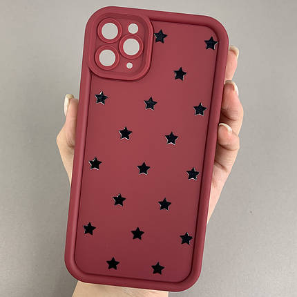 Чохол для iPhone 11 Pro Max чохол з високими бортами із зірочками на телефон айфон 11 про макс бордовий q05d, фото 1