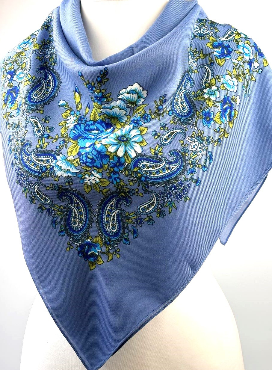 Хустка вовняна "Пейслі" 80х80 см. (блакитна), фото 1