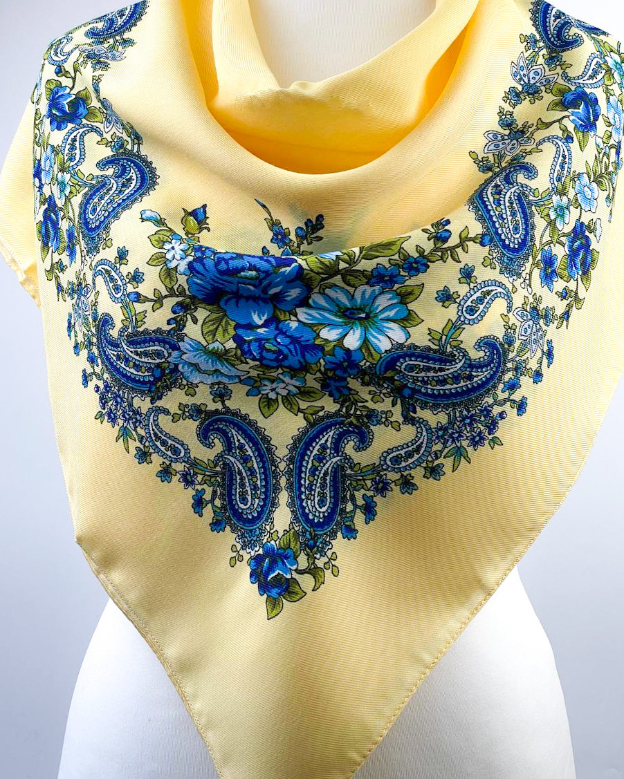 Хустка вовняна "Пейслі" 80х80 см. (кремова), фото 1