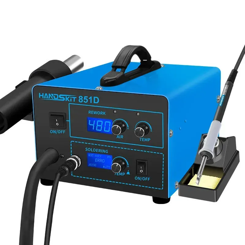 Паяльна станція 2в1 HandsKit 851D/T12 (паяльник T12+фен), OLed дисплей, 72 W, 150-480 °C, AC-220V, фото 1