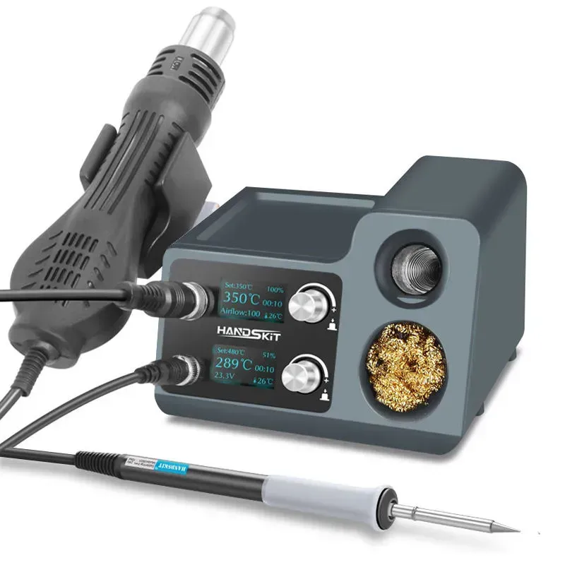 Паяльна станція 2в1 HandsKit 812A (паяльник 907+фен), OLED дисплей, 72 W, 150-480 °C, 220V, фото 1