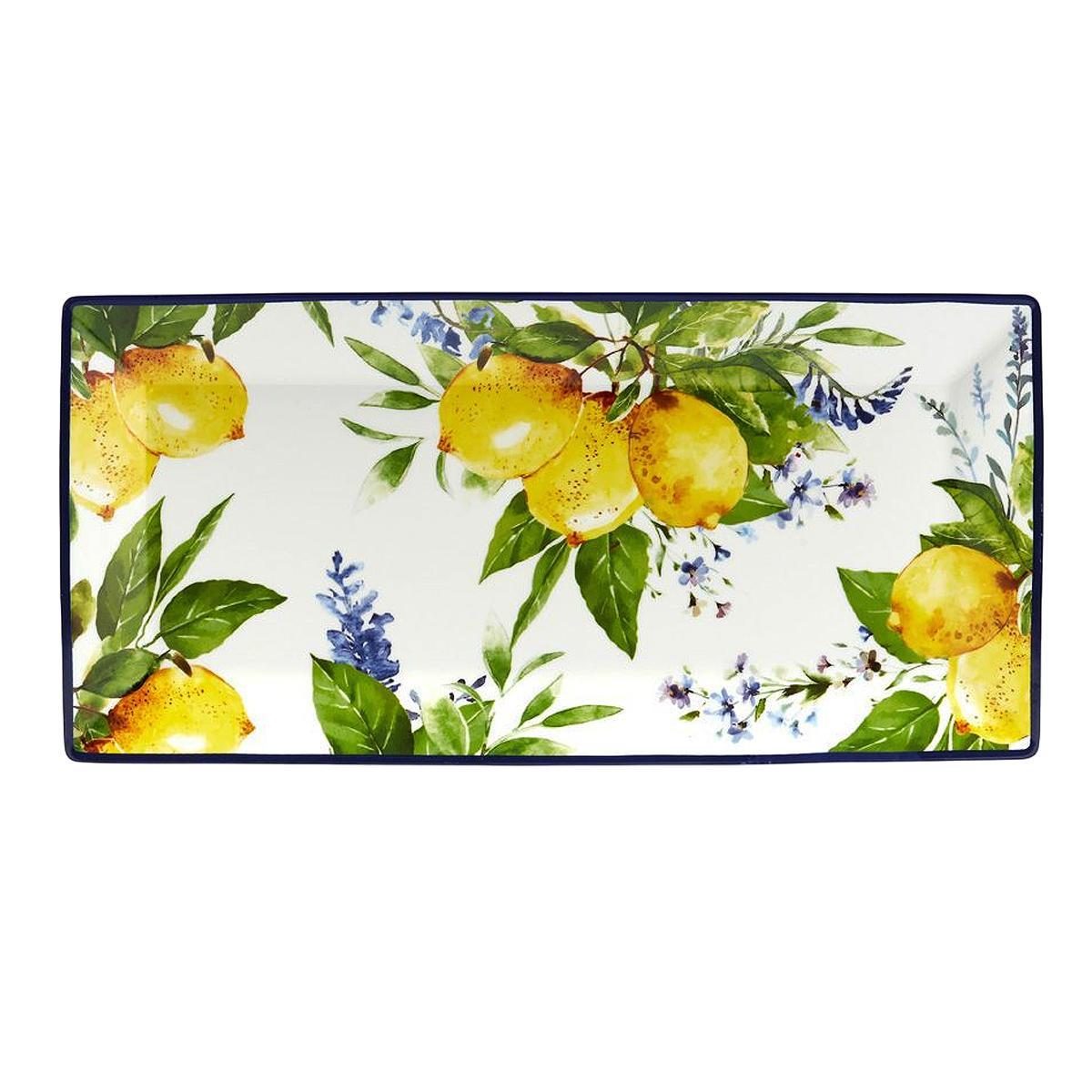 Блюдо з порцеляни прямокутної форми з малюнком лимонів Soraya Maison, фото 1