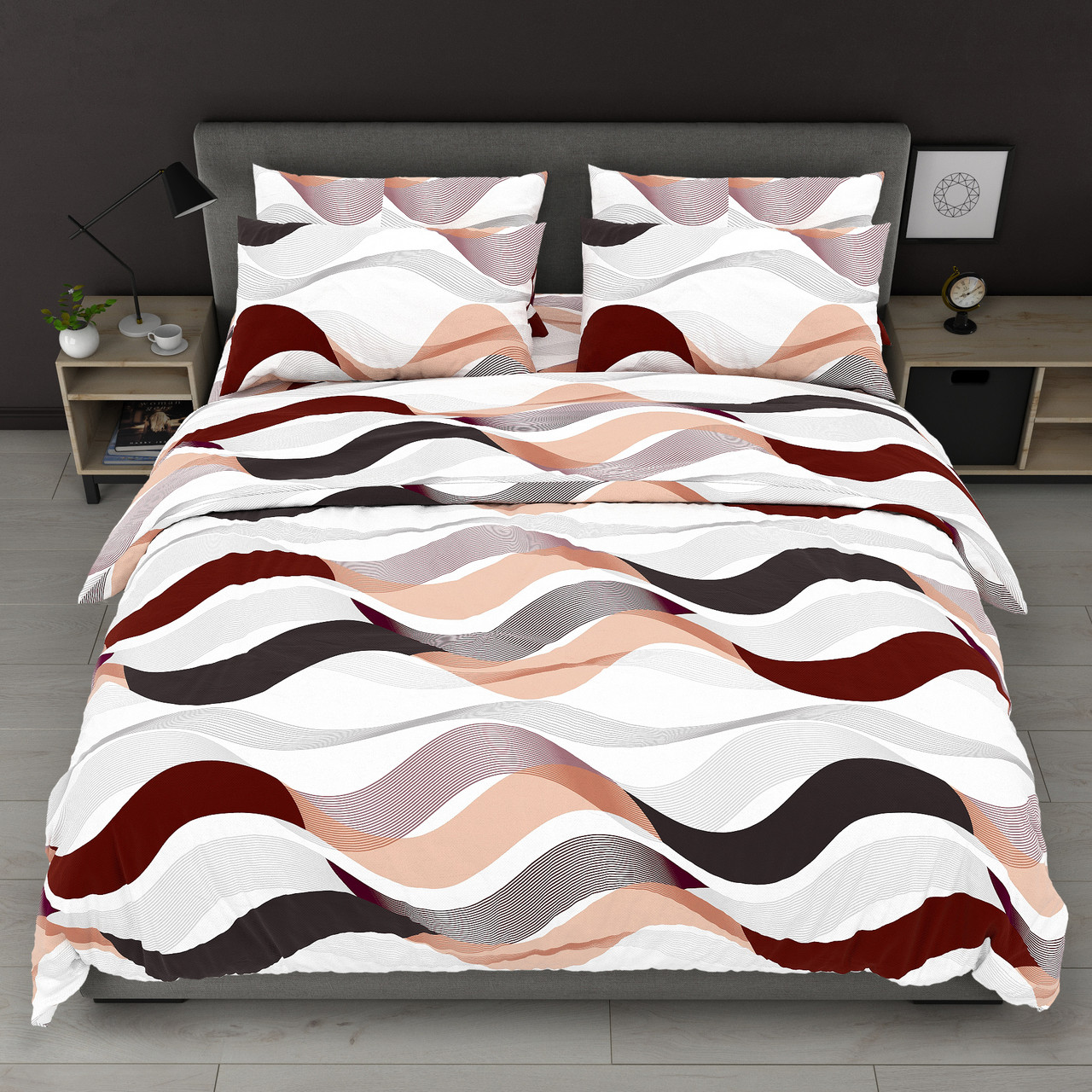 Наволочка на блискавці 70х70 (Бязь) | Від виробника "Королева Ночі" | Кольорові хвилясті смуги, фото 1