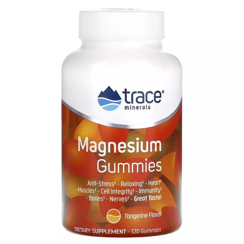 Магній, смак мандарина, Magnesium Gummies, Trace Minerals, 120 жувальних таблеток