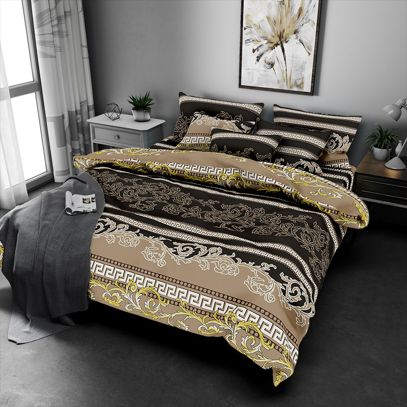 Підковдра на блискавці 145х215 (Бязь) | Полуторна підковдра від виробника "Королева Ночі" | Завитки на бежевому та коричневому, фото 1