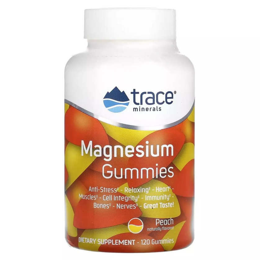 Магній, смак персика, Magnesium Gummies, Trace Minerals, 120 жувальних таблеток
