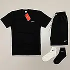 Чоловічий літній костюм Nike Футболка + Шорти шкарпетки в подарунок чорний комплект Найк, фото 3
