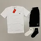 Чоловічий літній костюм Nike Футболка + Шорти шкарпетки в подарунок чорний комплект Найк, фото 3