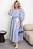 Простора бавовняна довга сукня з пишними рукавами та пояском, виріз на спинці, батал великі розміри, фото 6