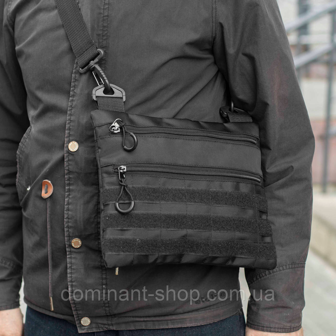 Тактична сумка месенджер через плече Slim META Black барсетка чорна тканинна - фото 1 - id-p2569671933