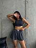 Графітовий жіночий літній практичний костюм-двійка: трикотажні шорти оверсайз і топ в рубчик, фото 6