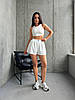 Молочний жіночий літній практичний костюм-двійка: трикотажні шорти оверсайз і топ в рубчик, фото 5