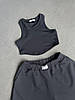 Графітовий жіночий літній практичний костюм-двійка: трикотажні шорти оверсайз і топ в рубчик, фото 9