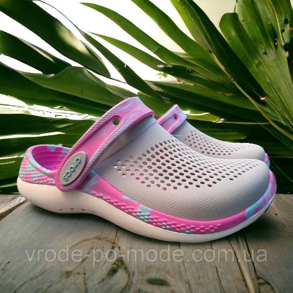 Дитячі легкі шльопанці із піни із закритим носком сірі лайтрайд CROCS LiteRide 360, літні крокси для дівчаток, оригінал