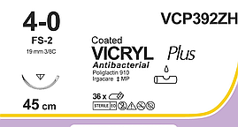 Вікрил Плюс (Vicryl Plus) 4/0, довжина 45см, зв-ріж. голка 19мм