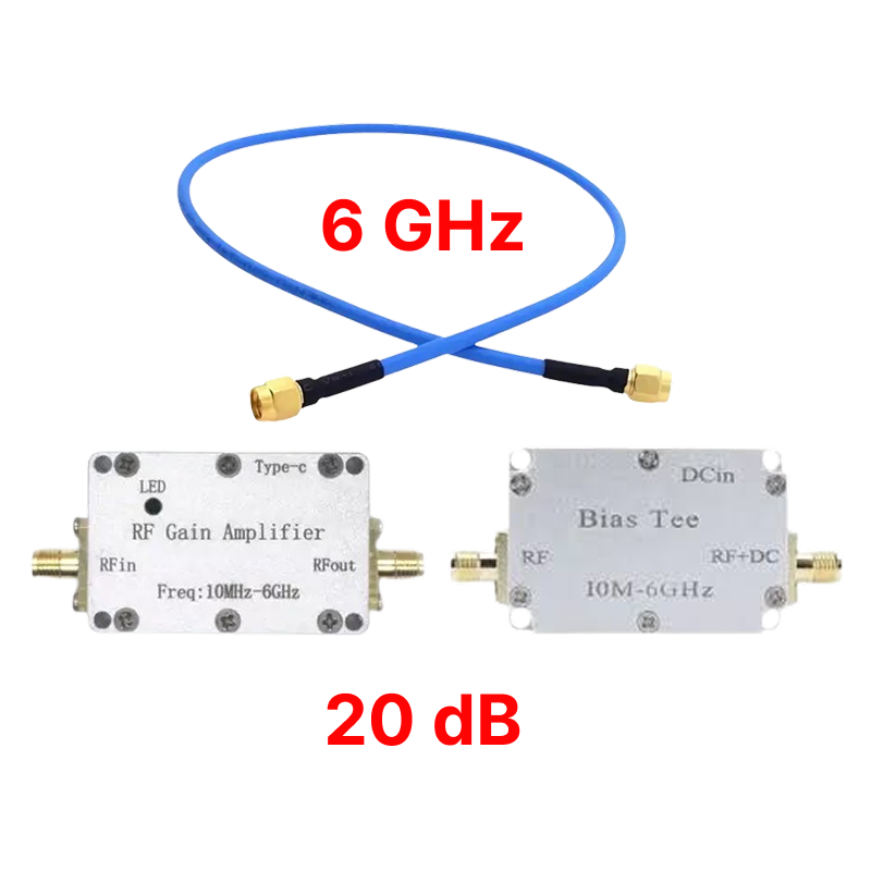Збірка малошумний підсилювач 20dB 10 МГц - 6000 МГц LNA + інжектор живлення + кабель пігтейл коаксіальний SMA female