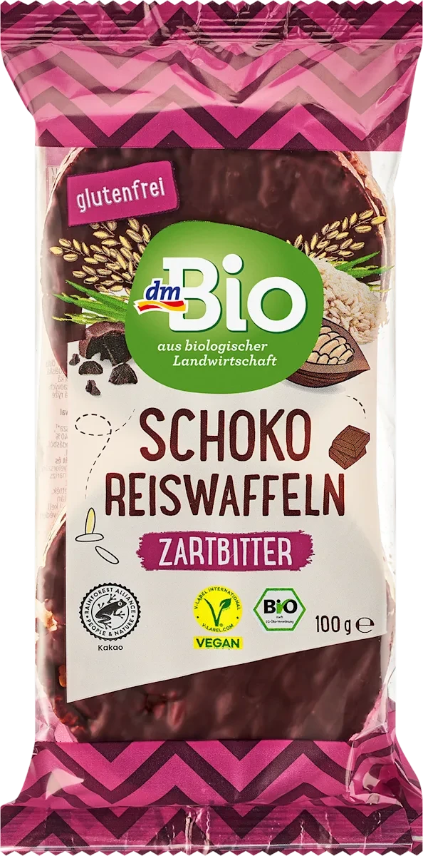 Органічні рисові хлібці з чорний шоколадом, без глютена dm Bio Reiswaffeln, 100 гр