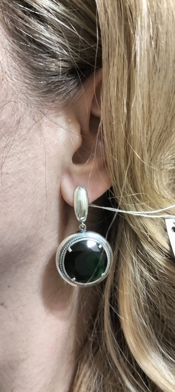 Срібні сережки з  зеленим камінням від Хартов, фото 1