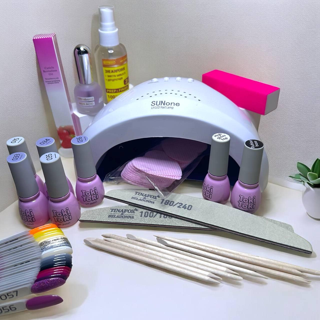 Набір стартовий для покриття нігтів гель-лаком Toki Toki з лампою