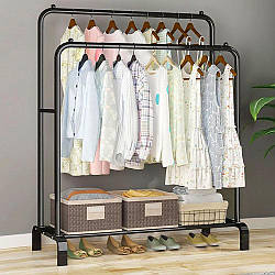 Подвійна стійка вішалка для одягу 150х110х54 см, до 30 кг, Double floor Hanger / Вішалка для підлоги з полицею для взуття