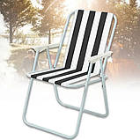 Крісло туристичне складане металевий каркас + тканина до 100 кг стілець зі спинкою складаною для пікніка смуг, фото 2