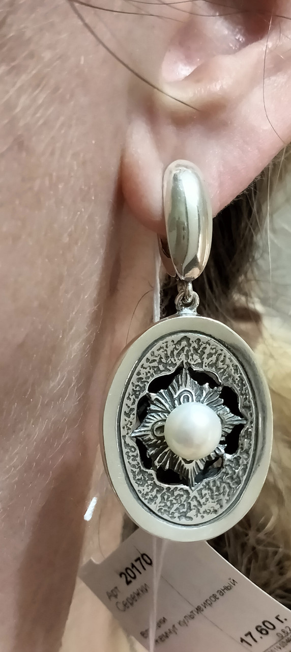 Серебряные серьги с культивированной жемчужиной