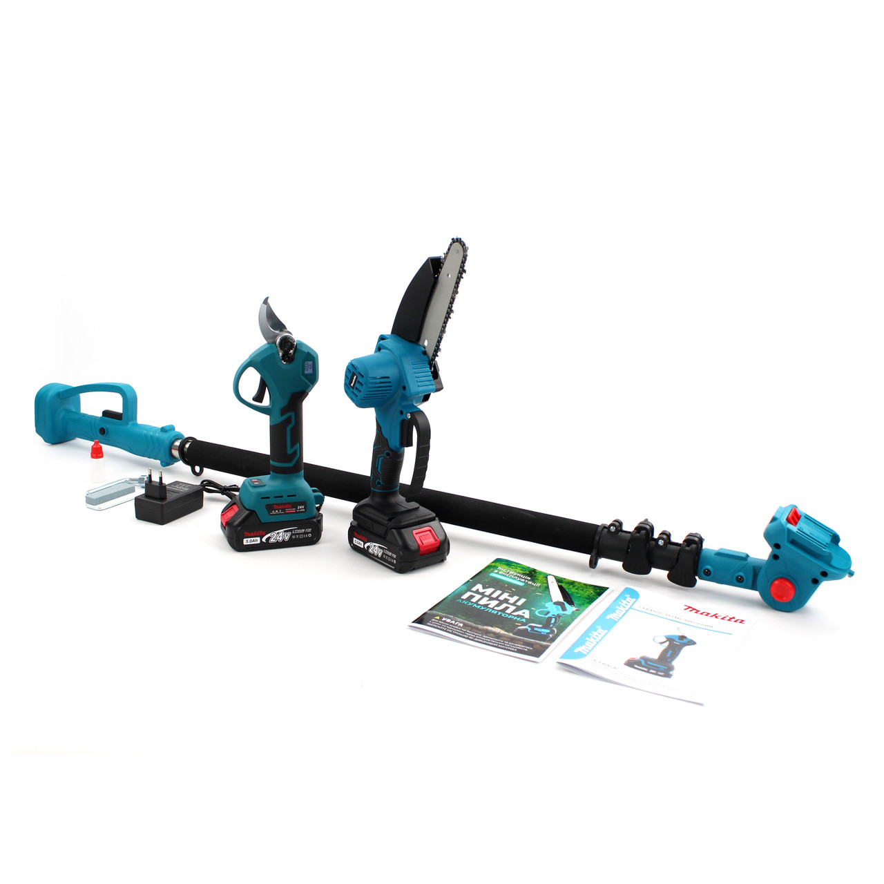 Набір 3в1 АКБ Makita 24V (Пила DUC155HN + Секатор DUP270 Digital+ Телескопічна штанга 2.6 м)