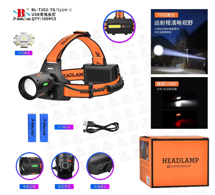 Налобний ліхтар акумуляторний BL-T202-TG, фото 1