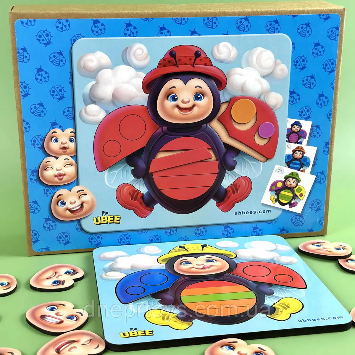 Пазл вкладиш з картками дерево Сонечко емоції та кольори Ubee 18*17*6см (ПСД276), фото 1