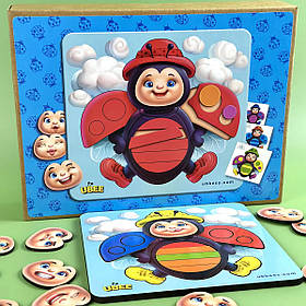 Пазл вкладиш з картками дерево Сонечко емоції та кольори Ubee 18*17*6см (ПСД276)